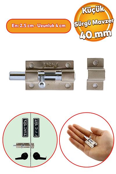 Badem10 Small Mavzer Deadbolt Sliding Latch Lock Satin 25x40 mm Door Window Safety Lock Metal