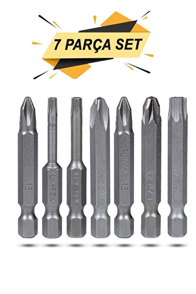 Klytek Matkap Bits Ucu Seti Vidalama Uçları Düz Yıldız Torx Ph-pz 50 Mm Uç (7 PARÇA)