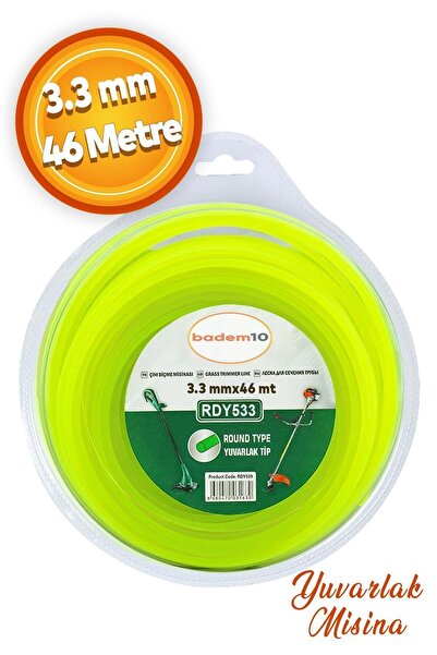 Badem10 Tırpan Misinası Motorlu Tırpan Yuvarlak Misina 3.3 mm 46 Metre Çim Ot...