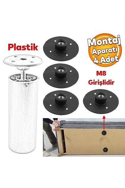 Badem10 Mobilier Canapea Baza Masuta de cafea Montare Picior Rotund Plastic Conectare Aparat M8 Baza cu șuruburi 4 buc