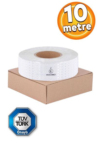 Badem10 Tüvtürk Approved - Highlighter White Strip Tape, Reflector Vehicle Warning Tape 10 Mt