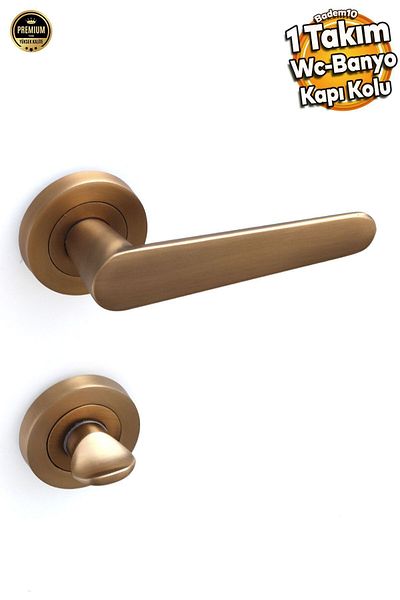 Badem10 Kayi Antique Yellow WC-Bathroom Door Handle Sliding Steel Door Handle with Circle Rosette Gold Handles