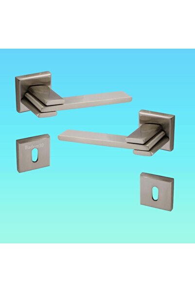 Badem10 Fulya Lüx (1 TAKIM) İnox Kare Rozetli Oda Kapı Kolu Sağa ve Sola Uygun Kapı Kolları