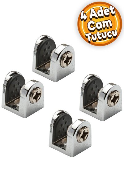 Badem10 Tırnak Metal Cam Raf Tutucu Cam Etejer Menteşesi Krom Metal Vidalı 8 Mm (4 Adet)