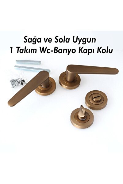 Badem10 Kayı Antik Sarı Wc-Banyo Kapı Kolu Daire Rozetli Sürgülü Çelik Kapı Kulpu Gold Kolları