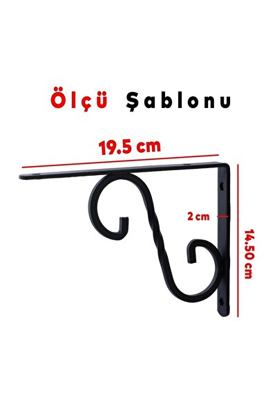 Badem10 Raf Altı Raf Tutucu Ayak Ferforje Siyah 145 x 195 mm 2 ADET