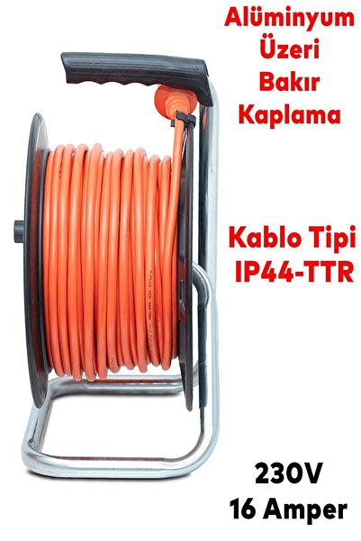 Bylion Makaralı Seyyar Cca Kablo Kapaklı 4 Prizli Plastik Uzatma Kablosu 3x1.5 Mm 35 Metre Ttr Cca Kablo