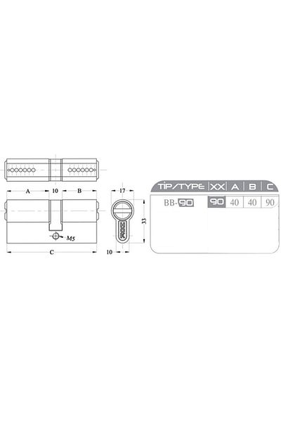 Hok Bb90 Security Card Ball Barrel Cylinder Lock 90 Mm