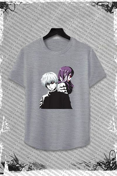 aynewmoda Tokyo Ghoul Unisex Anime T-Shirt - Kaneki and Rize front Printed, Crew Neck