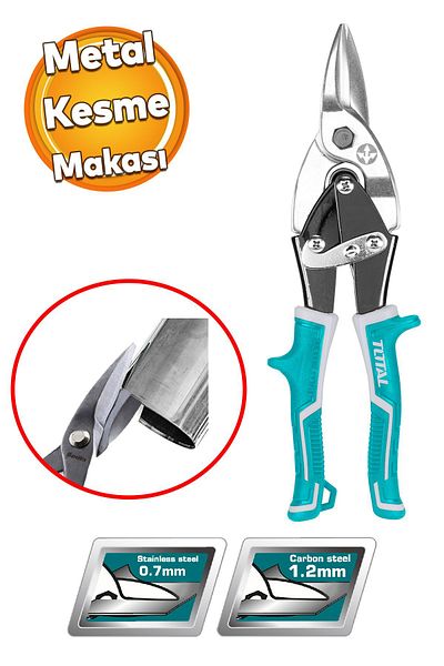TOTAL Tin Maker Metal Aluminum Thin Metal Sheet Cutting Scissors Isolated Handle Cardboard Leather Copper Cut 25 cm