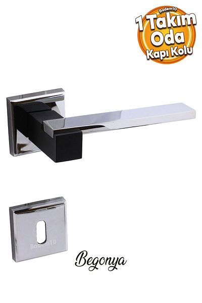 Badem10 Begonia Luxury Matte Black Chrome Square Badge Room Compatible Door Handle Right and Left Door Handles 1 Set