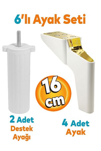 Badem10 Logan Set 6 Mobilier Unitate TV Fotoliu Canapea Suport Picior 16 Cm Alb Aur Picioare M8 Bolt