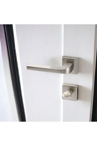 Badem10 (1 SET) Tog Satin Wc Baie Compatibilă Mâner de ușă Mâner pătrat Rozetă Mâner potrivit pentru uși dreapta stânga