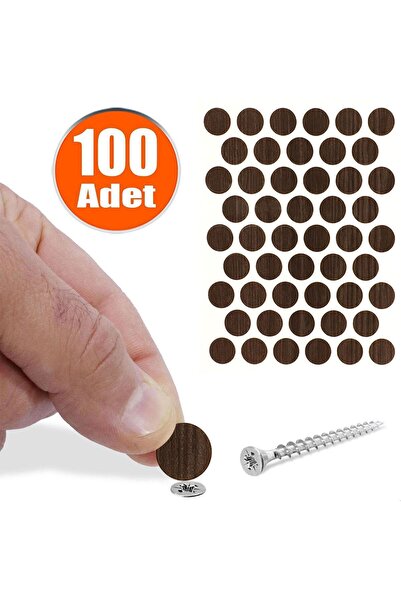 Badem10 Yapışkanlı Vida Tapası Tıpası Metalik Karaağaç Vida Kapatıcı Kapağı (...