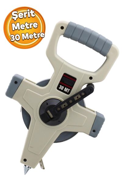 Badem10 Saplı Şerit Metre Pratik Makaralı Kollu Tutamaklı Çelik 30 Metre Araz...