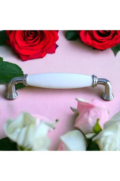Badem10 Rose Premium Porcelain White Kitchen Drawer Cabinet Cupboard Door Handles Mmobilya 128 mm