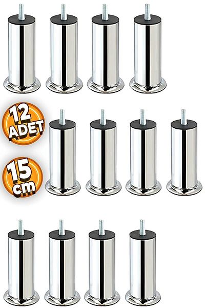 Badem10 M8 15 Cm Chrome Metal Leg - Upgrade Supported Sofa Base Armchair Bed Sofa Bed, 12 Pieces