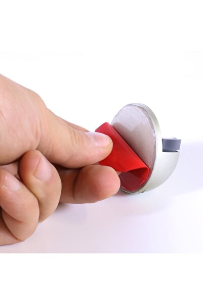 Badem10 Yarımay Yapışkanlı Kapı Kolu Stoperi Tamponu Stop Metal Durdurucu Tutucu Tutacağı Gri 5 Adet
