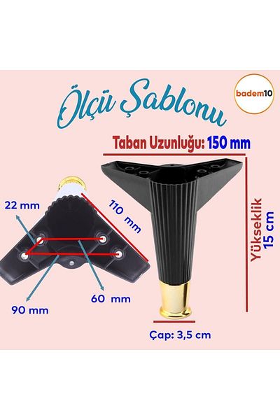 Badem10 Elista 15 Cm Negru Aur Mobilier Aur Picior Masă de cafea Unitate TV Picioare Riser
