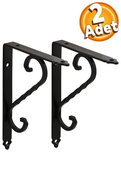 Badem10 Raf Altı Dekoratif Raf Tutucu Ayak Ferforje Siyah 135x190 Mm 2 Adet