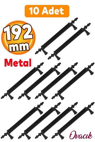 Badem10 10 bucăți de metal negru pentru sertar de bucătărie, dulap, capac și mânere, 192 mm