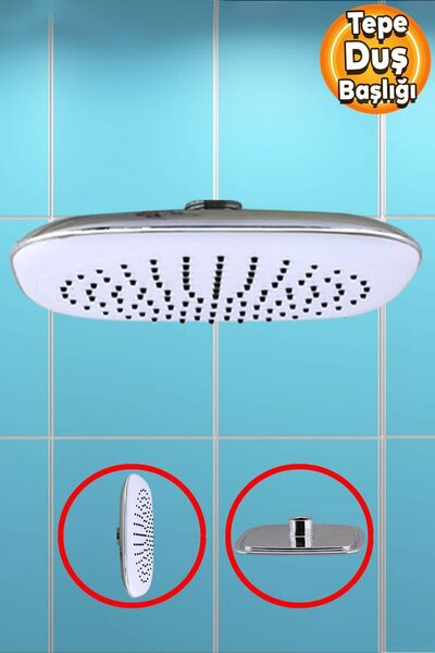 Badem10 Banyo Tepe Duş Başlığı Fiskiyesi Kare Başlık Beyaz