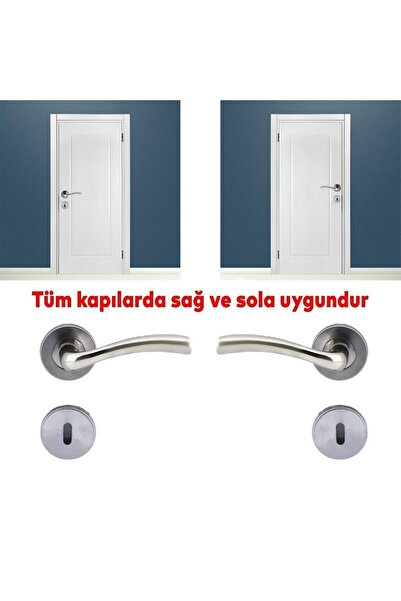Badem10 Dolunay (1 TAKIM) Daire Rozetli Oda Kapı Kolu Nikel Inox Paslanmaz Sağa Ve Sola Uygun
