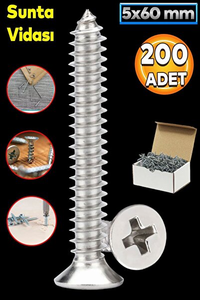 Chipboard Screw 5x60 Mm Package 200 Pieces Pointed Wood Board Wood Furniture Foot Handle Screw