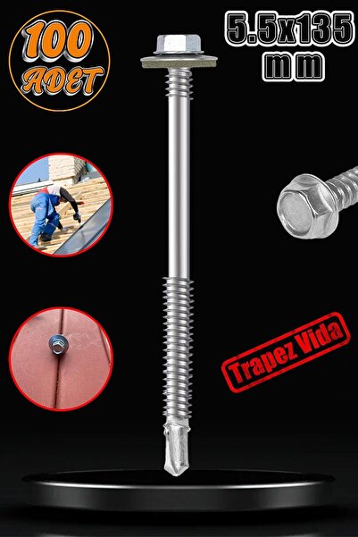 Badem10 Trapez Çatı Vidası 5.5x135 mm Paket 100 ADET Matkap Uçlu Sac Akıllı V...
