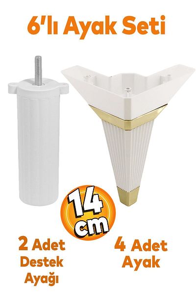 Badem10 Alcazar Colț Set 6 Mobilier Unitate TV Canapea extensibilă Fotoliu Canapea Suport Picior 14 cm Alb cu șuruburi M8