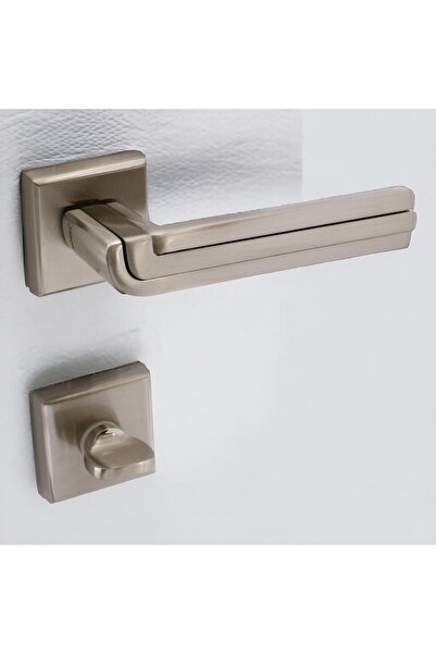 Badem10 Defne Lux Inox Square Rosette Wc-Baie Ușă compatibilă Mâner de ușă Mânere de ușă potrivite pentru dreapta și stânga 1 set