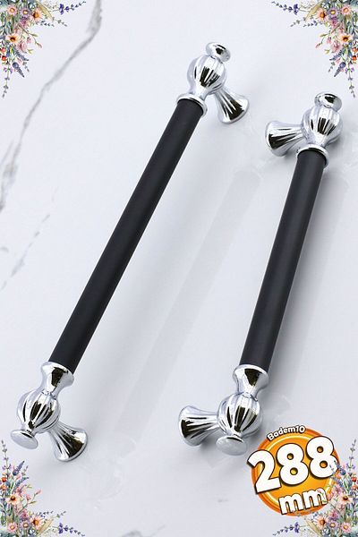 Badem10 Çınar (PREMIUM) 288 mm crom negru mobilier bucătărie sertar dulap metal capac dulap 288 mm mâner mâner