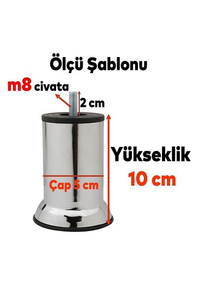 Badem10 Mobilier Canapea Baza Fotoliu Suport Inaltime Picior M8 Picior din metal cromat cu șuruburi 10cm 8buc