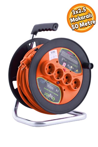 Badem10 Seyyar Ip20 Plastik Makaralı 4 Prizli Uzatma Kablosu 3x2.5 Mm Cca Kab...