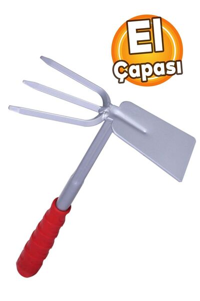 Badem10 El Çapası Saplı Küçük Tarla Bahçe Çapası 3 Dişli 32 Cm