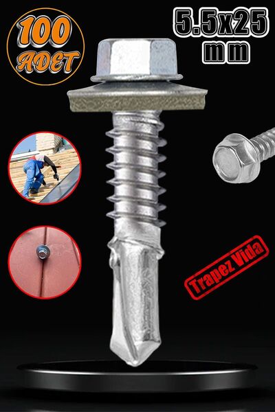 Badem10 Trapez Çatı Vidası 5.5x25 mm Paket 100 ADET Matkap Uçlu Sac Akıllı Vi...