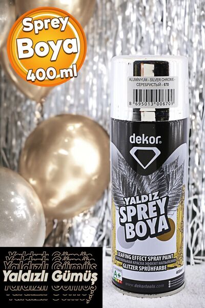 Dekor Akrilik Sprey Boya Alüminyum Yaldız Gümüş 400 ml Tasarım Metal Ahşap Plastik Yüzey Boyama