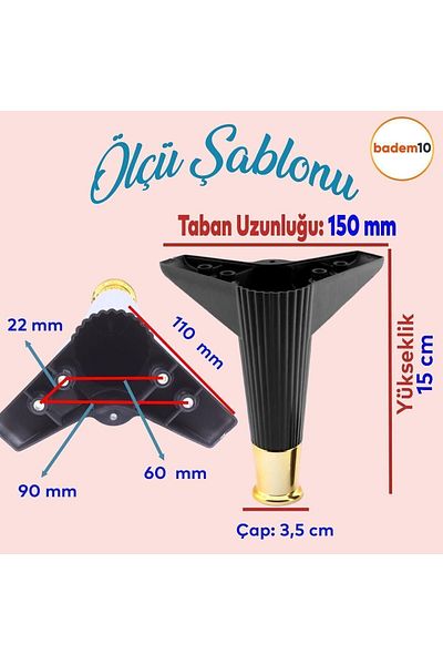 Badem10 Elista 15 Cm Negru Aur Aur 8 Buc Mobilier Picior Canapea Masuta Tv Unitati Picioare Riser