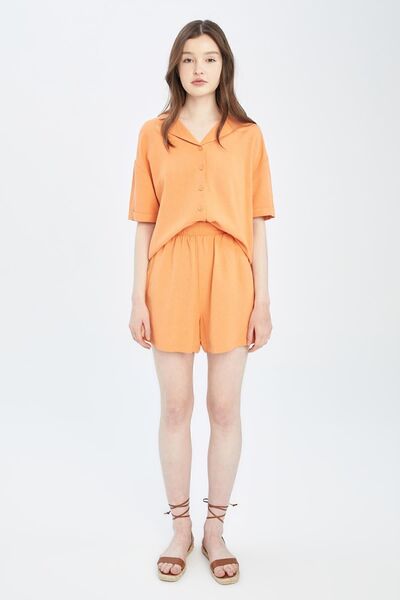 DeFacto Flexible Linen Look Relax Fit Shorts - Tyc with Pockets00432908292