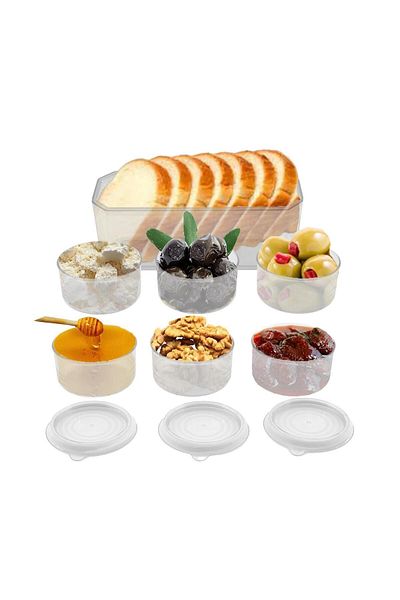 Badem10 Picnic Plate Plastic Durable with Lid Breakfast Set 7 Pcs Plate Breakfast Storage Container Transparent