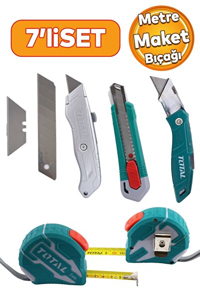 Badem10 Ölçü Ve Maket Bıçağı Seti Şerit Metre Halı Kesme Maket Bıçağı Yedek B...