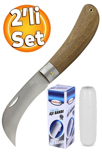 Badem10 Aşı Bıçağı Eğri Uçlu Bağ Bıçağı Ara Çakı + Aşı Bandı (2’Li SET)