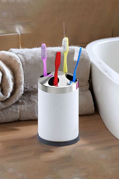 Badem10 Set Top Toothbrush Holder Bathroom Metal Toothbrush Container Box White