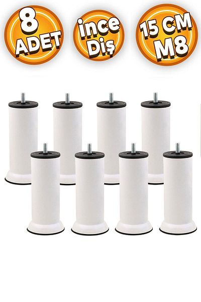 Badem10 Picioare din metal alb - M8 Mobilier Canapea Baza Fotoliu, Picioare de upgrade pentru canapea extensibila, 15 Cm 8 buc