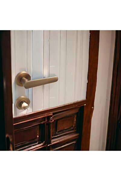 Badem10 Kayı Antik Sarı Wc-Banyo Kapı Kolu Daire Rozetli Sürgülü Çelik Kapı Kulpu Gold Kolları