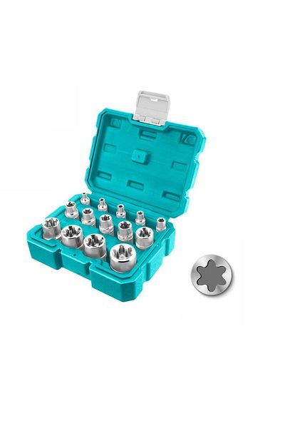 TOTAL THKTETS0114 Star Socket Set of 14 1/4 3/8 1/2 Cr-V Steel Socket