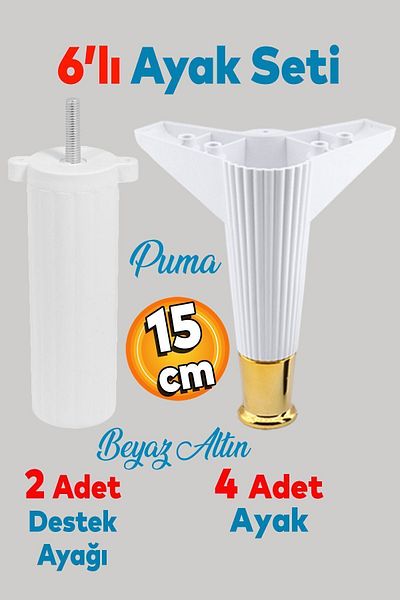 Badem10 Elista Set de 6 15 Cm Mobilier Canapea Aur Alb Aur Unitate TV Suport Picioare Picioare
