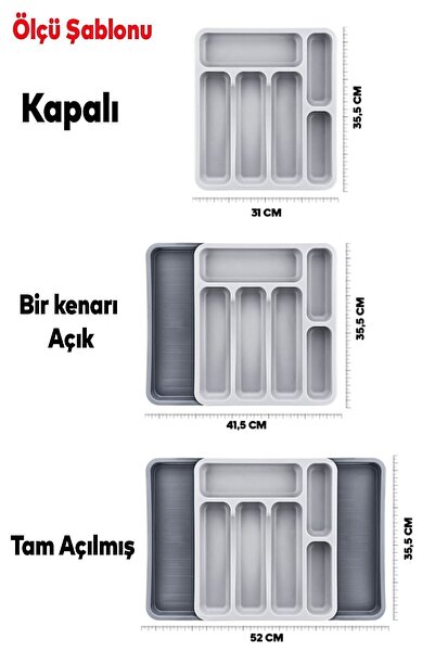 Badem10 Çift Taraflı Ayarlanabilir Çekmece Içi Kaşıklık Uzayabilen Çatal Bıçaklık Düzenleyici Kepçelik