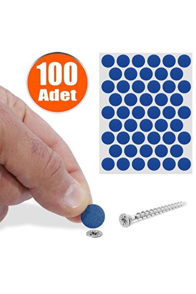 Badem10 Yapışkanlı Vida Tapası Tıpası Mavi Vida Kapatıcı Kapağı (100 Adet)