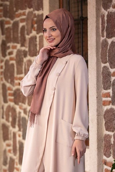 Fashion Showcase Women's Ecru Aerobin Fabric Hijab Top and Bottom Set